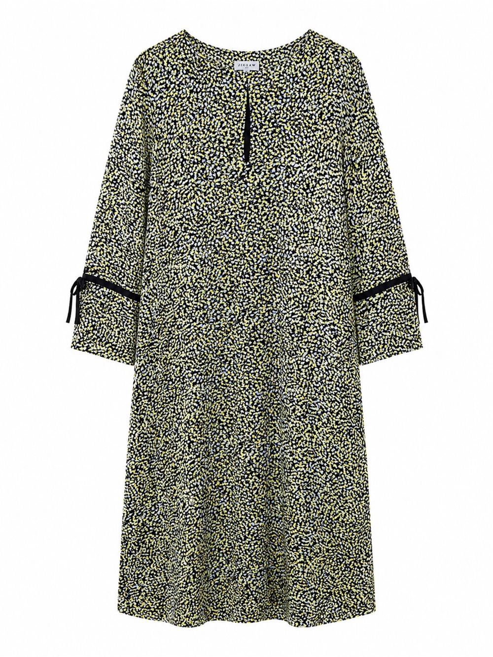 Jigsaw London Leaf Print Shift Dress Bell Sleeve Keyhole Mod Whimsigoth-Sz 12